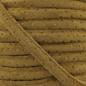 Leather cord with topstitching 4mm with little holes light braun x1 m