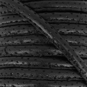 Leather cord with topstitching 4mm with little holes black x1 m