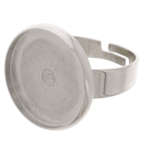 Ring with setting for flat back cabochon 18 mm stainless steel x1