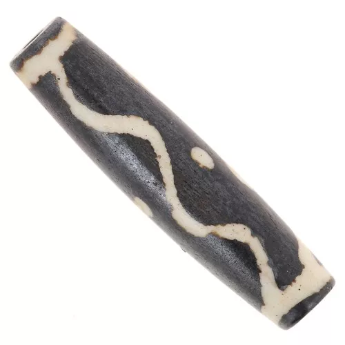 Decorated olive-shaped beads 32x8mm x5