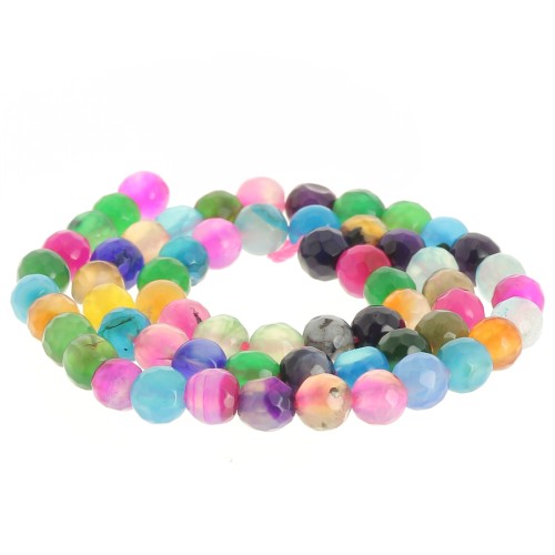 Bead Set of faceted round beads in coloured agate 6 mm Multicolore x35cm