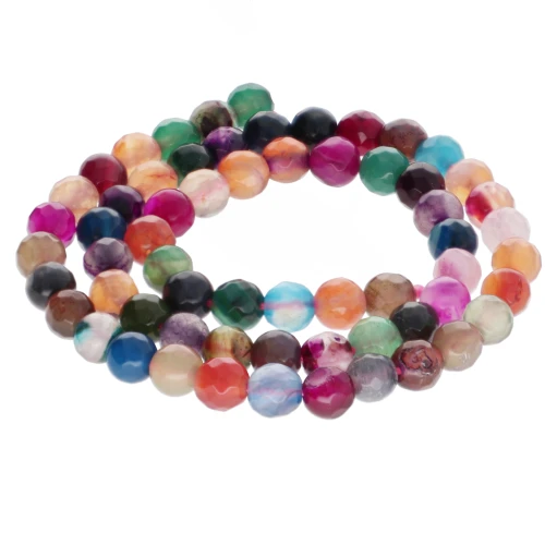 Bead Set of faceted round beads in coloured agate 6 mm Multicolore x35cm
