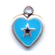 Heart charm Enamelled turquoise 12mm x1