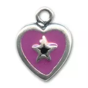 Heart charm Enamelled plum 12mm x1