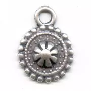 Round charm 16mm Old silver tone x1
