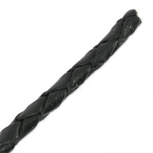 Braided leather cord 3mm black x 1m