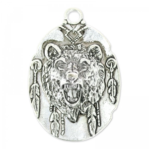 Grizzly pendant 49 mm Old Silver Tone x1