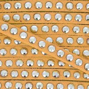 Suede Band with rivets 3 mm Orange/silver tone x5m
