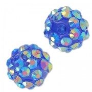 Resin bead with strass  12 mm Crystal AB/Blue x5
