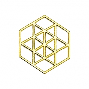 925 Sterling Silver hexagon spacer 15 mm fine Gold plated x1