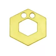 Two holes pendant hexagon 14 mm Silver 925 fine Gold plated x1