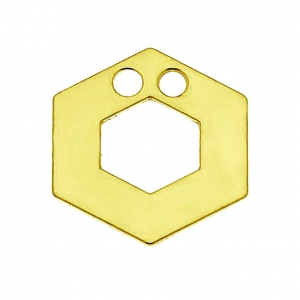 Two holes pendant hexagon 14 mm Silver 925 fine Gold plated x1