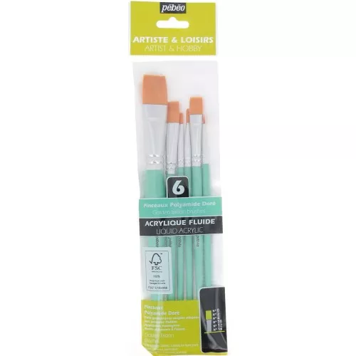 Set of 6 polyamide flat brushes Pébéo