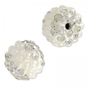 Plasticine round bead with rhinestones 10 mm Crystal/White