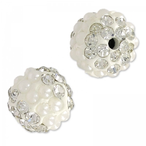 Plasticine round bead with rhinestones 10 mm Crystal/White