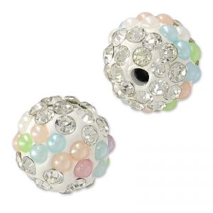 Plasticine round bead with rhinestones 10 mm Crystal/Multicolored