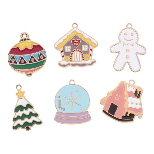 Stainless steel 304L Mix of epoxy Christmas charms - by Perles&Co - Gold x6