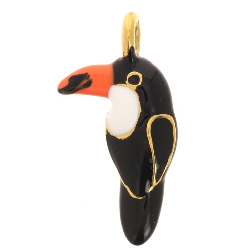 19x10mm 304L st. steel toucan charm with epoxy resin - Gold - Black - Orange x1