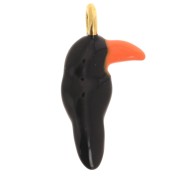 19x10mm 304L st. steel toucan charm with epoxy resin - Gold - Black - Orange x1