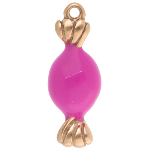 20x7mm 304L stainless steel Candy charm with epoxy resin - Gold - Rose x1