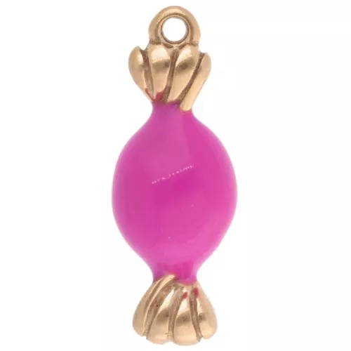 20x7mm 304L stainless steel Candy charm with epoxy resin - Gold - Rose x1