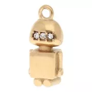 19x8mm 304L Stainless Steel Robot Charm with rhinestones - Gold - Crystal x1
