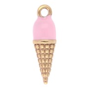 17x5mm 304L stainless steel Ice cream cone charm epoxy resin - Gold - Rose x1