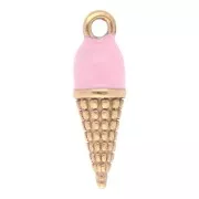 17x5mm 304L stainless steel Ice cream cone charm epoxy resin - Gold - Rose x1