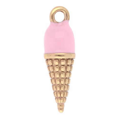 17x5mm 304L stainless steel Ice cream cone charm epoxy resin - Gold - Rose x1