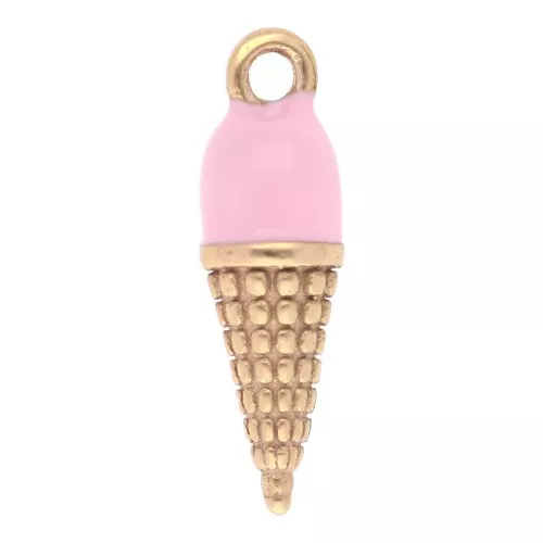 17x5mm 304L stainless steel Ice cream cone charm epoxy resin - Gold - Rose x1