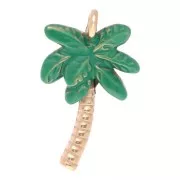 17x10mm 304L stainless steel Palm tree charm with epoxy resin - Gold - Green x1