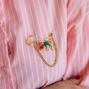 17x10mm 304L stainless steel Palm tree charm with epoxy resin - Gold - Green x1