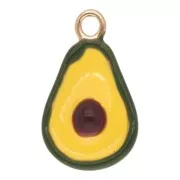 18x10.5mm 304L Stainless Steel Avocado Charm with Epoxy Resin - Gold - Green x1