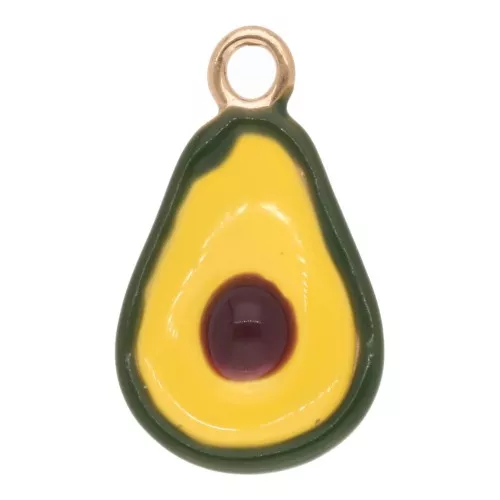 18x10.5mm 304L Stainless Steel Avocado Charm with Epoxy Resin - Gold - Green x1