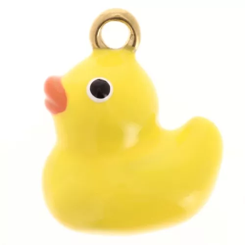 19x10mm 304L stainless steel Duck charm with epoxy resin - Yellow - Gold x1