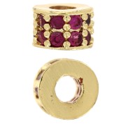 6x4mm Rondelle bead with Zirconium oxides - Fine gold plated - Fuchsia x1|raw }}