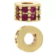 6x4mm Rondelle bead with Zirconium oxides - Fine gold plated - Fuchsia x1