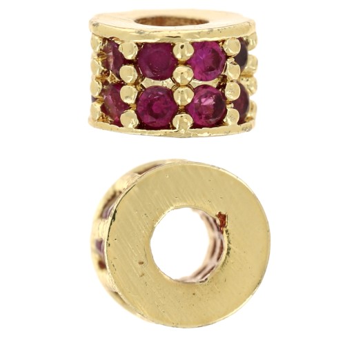 6x4mm Rondelle bead with Zirconium oxides - Fine gold plated - Fuchsia x1