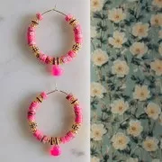 6x4mm Rondelle bead with Zirconium oxides - Fine gold plated - Fuchsia x1