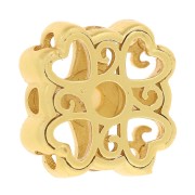 10mm square bead with openwork heart pattern and mother-of-pearl cabochon - Fine gold plated x1