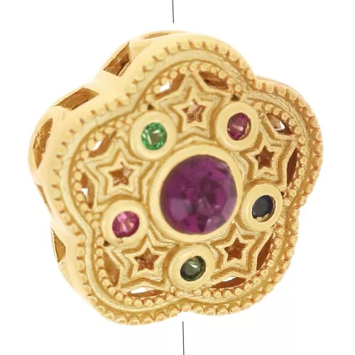 12mm Flower bead star pattern with zirconium oxides - Fine gold plated x1