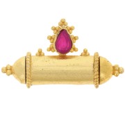 Ethnic tube pendant 15x27.5mm in gemstone tinted Fine gold plated - Rose chalcedony|raw }}