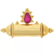 Ethnic tube pendant 15x27.5mm in gemstone tinted Fine gold plated - Rose chalcedony