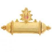 Ethnic tube pendant 15x27.5mm in gemstone tinted Fine gold plated - Rose chalcedony