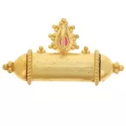 Ethnic tube pendant 15x27.5mm in gemstone tinted Fine gold plated - Rose chalcedony