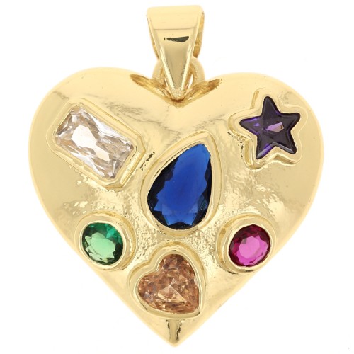 19mm heart pendant with zirconium oxides - Fine gold plated x1