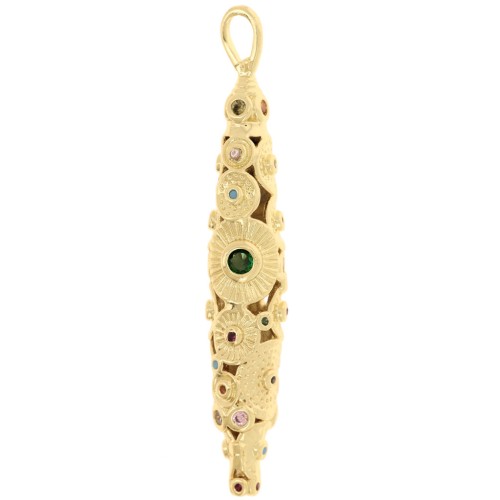 45x5mm Ethnic amulet tube pendant with zirconium oxides - Fine gold plated x1