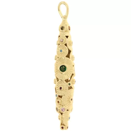45x5mm Ethnic amulet tube pendant with zirconium oxides - Fine gold plated x1
