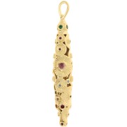 45x5mm Ethnic amulet tube pendant with zirconium oxides - Fine gold plated x1
