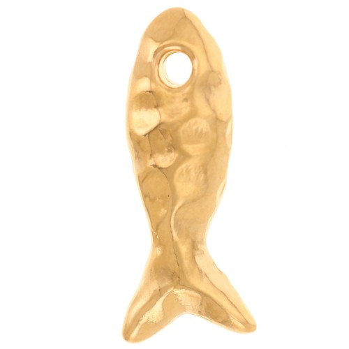 19x8mm Hammered Fish Charm - Fine gold plated x1